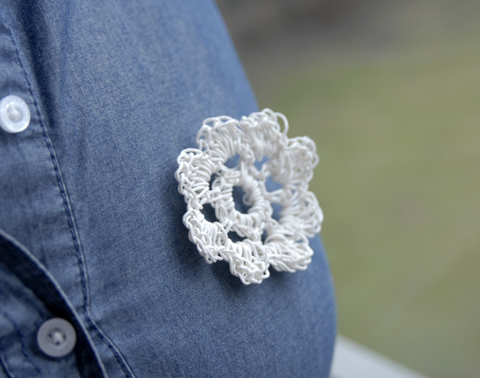 PaperPhine's Crocheted White Paper Yarn Flower made of Paper Yarn