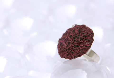PaperPhine's Red Button Ring made of Finest Paper Yarn PaperPhine's Red Button Ring made of Finest Paper Yarn