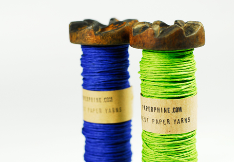 PaperPhine: Fresh Green Paper Twine on Old Braider's Bobbin