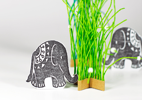 Made by PaperPhine: Elephant in Paper Twine Grass and Paper Twine House