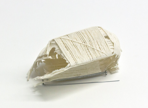 peng brooch by Sophie Baumgärten made of PaperPhine's paper cord, tissue paper and stainless steel pins