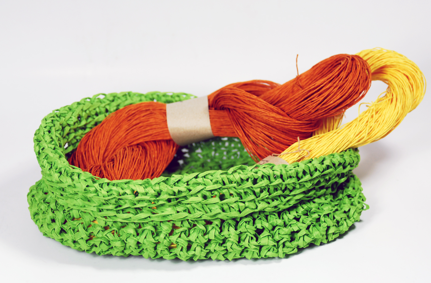 PaperPhine: Green Crochet Paper Raffia Basket
